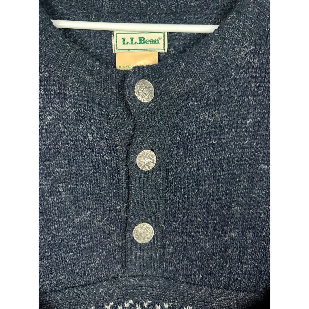 Vintage L.L.Bean Norway Wool Birdseye Henley Sweater Men's Large Made Norway - Picture 2 of 6